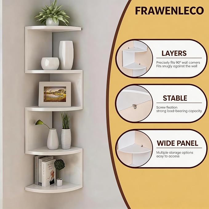 5-Tier Corner Shelf Wall Mount, Screw-Mounted Floating Bookshelf - Image 4