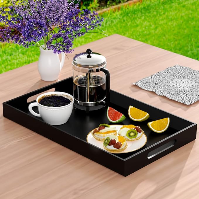 NIUBEE Acrylic Serving Tray 12x20 Inches -Spill Proof- Black Decorative Tray - Image 2