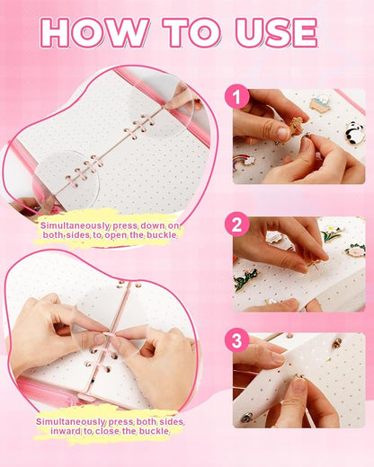 UCEC Pink Enamel Pin Display Book & 50 PCS Pin Backs A5 Album Pin Collection - Image 6