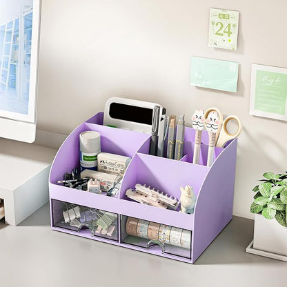 COMFYROOM Desk Organizer with 6 Compartments and 2 Drawers, Plastic Makeup - Image 4