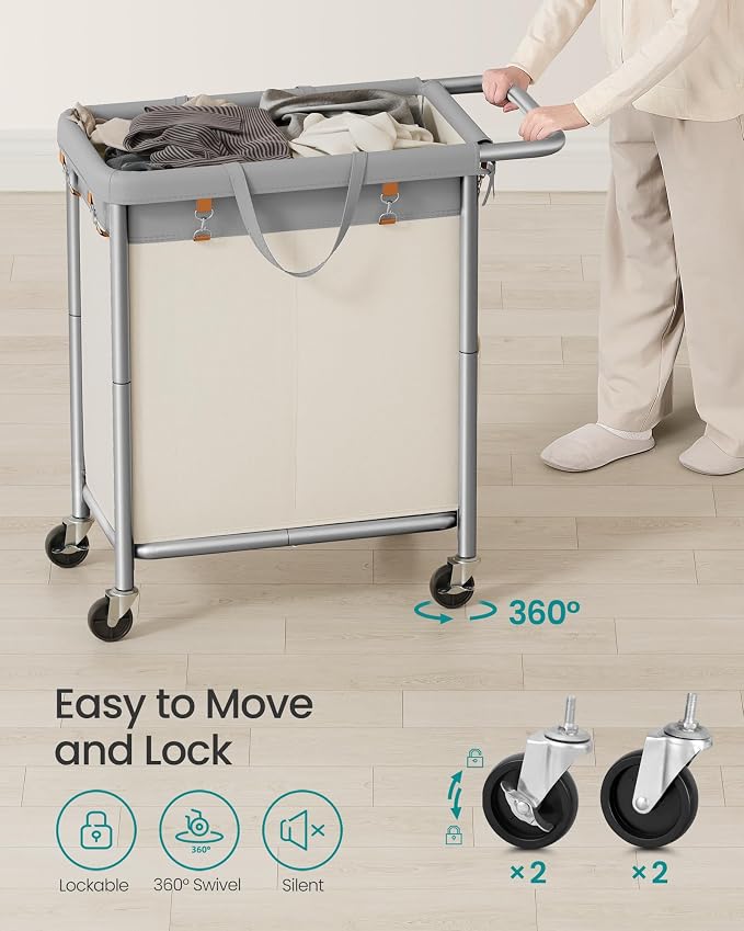 SONGMICS Laundry Basket with Wheels, 2-Section Rolling Laundry Hamper, 37 - Image 6