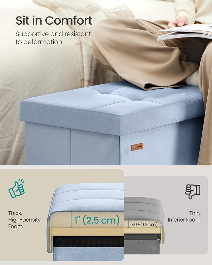 SONGMICS Velvet Storage Ottoman, Folding Storage Bench - Image 4