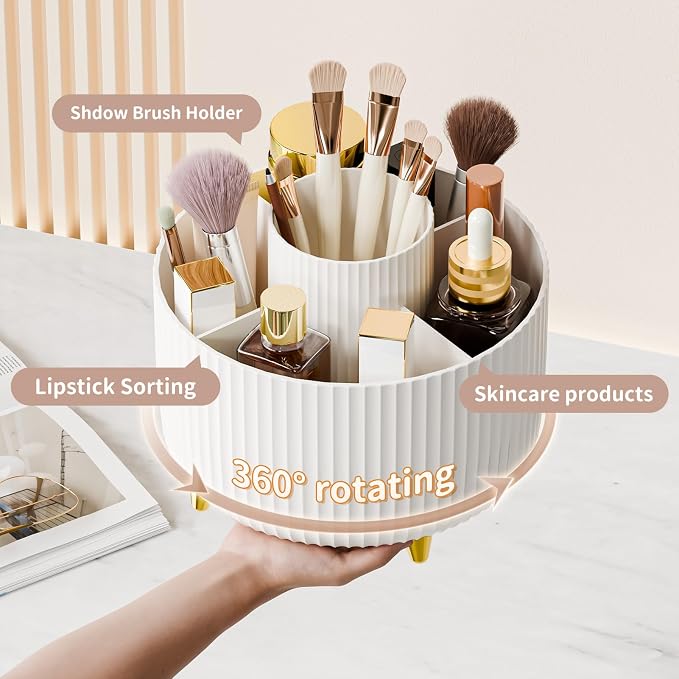 360° Rotating Desktop Women Brush Holder Organizer, Makeup Organizers Countertop - Image 2