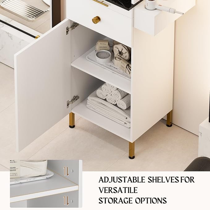 Salon Stations for Hair Stylist, Barber Station w/Glass Shelf & Golden Handles - Image 8