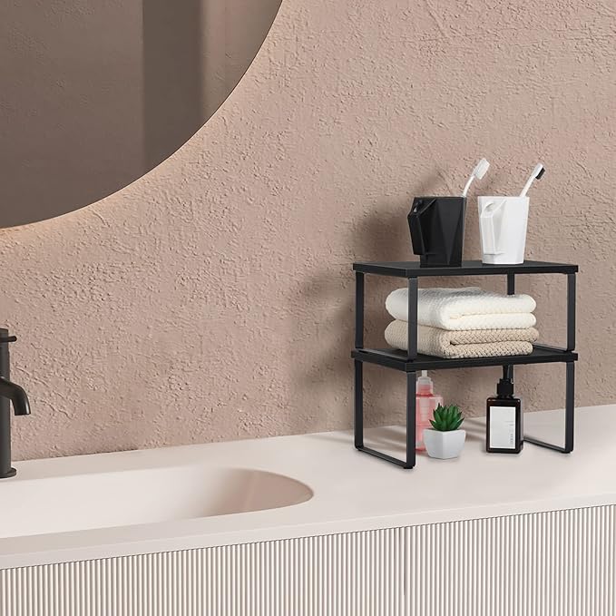 CADUKE Set of 4 Kitchen Counter Shelves Stackable Shelf Organizer Wood - Image 7