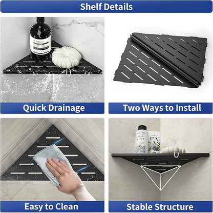 Corner Shower Shelf 10" Matte Black 304 Stainless Steel Slot Design Recessed - Image 2