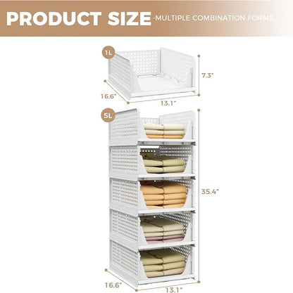 Pinkpum 5 Pack Stackable Plastic Storage Closet Organizers and Storage Bins - Image 2