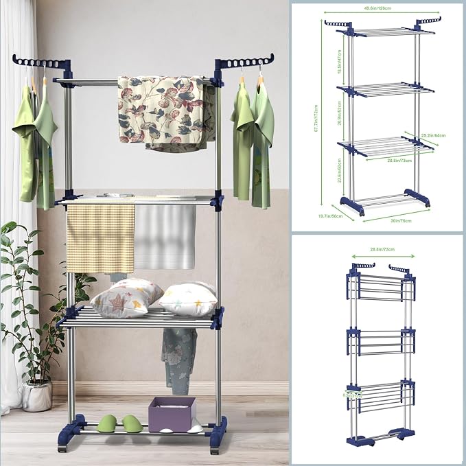 Bigzzia Clothes Drying Rack, 67.7 Inch Laundry Drying Rack - Image 3