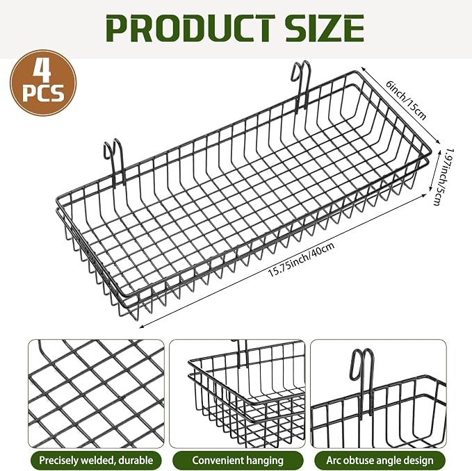 Blulu 4 Pcs 15.75 x 5.91 x 1.97 Inch Metal Grid Wall Baskets - Image 2