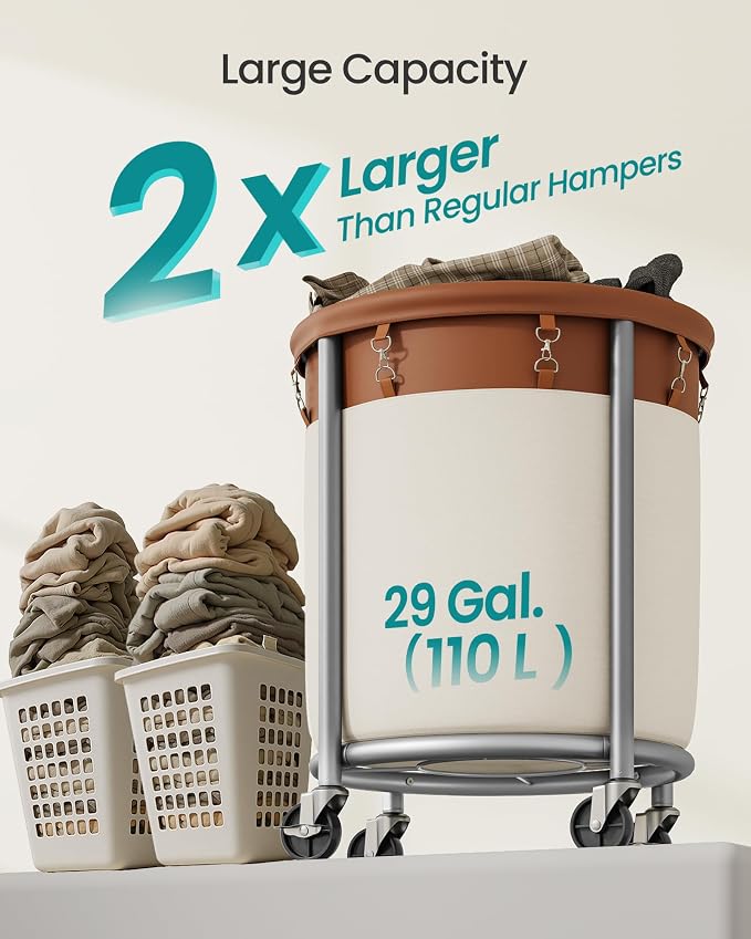 SONGMICS Laundry Basket, Rolling Steel Frame - Image 3