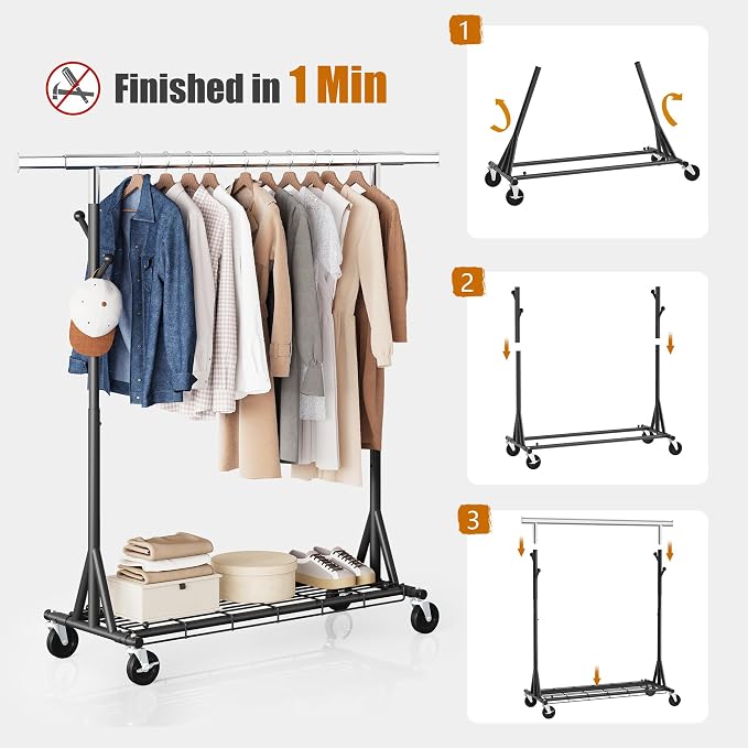 Garment Rack Load 530lbs, Heavy Duty Rolling Clothes Rack - Image 6