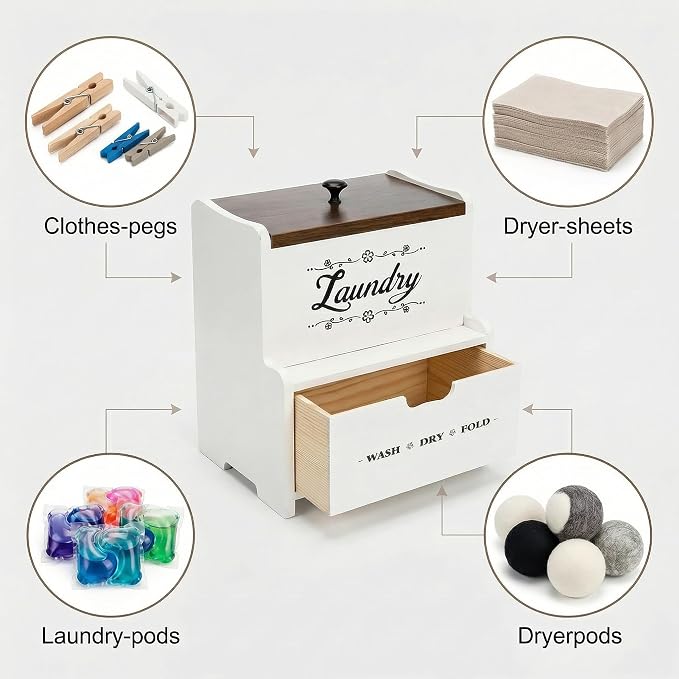 Goaste Dryer Sheet Holder with Drawer, Wood Dryer Sheet Dispenser with Lid - Image 5