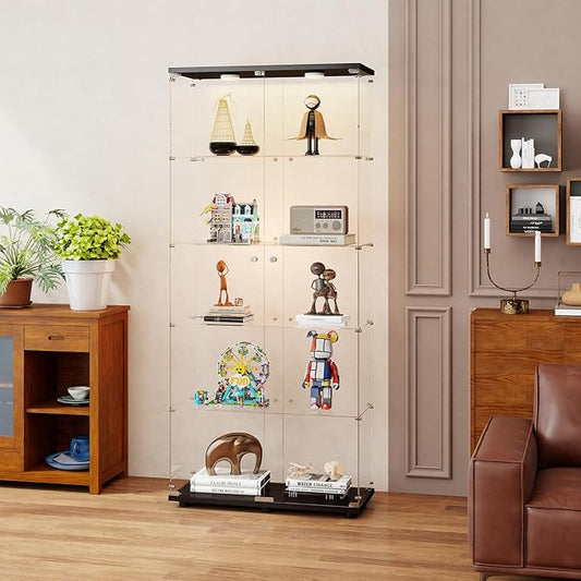 5-Tier Tempered Glass Display Cabinet by Zevemomo