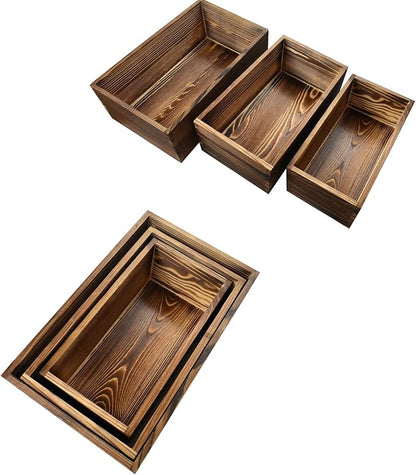 Decorative Nesting Wooden Crates Burnt Umber Stained Rustic Crate Boxes Wood - Image 5