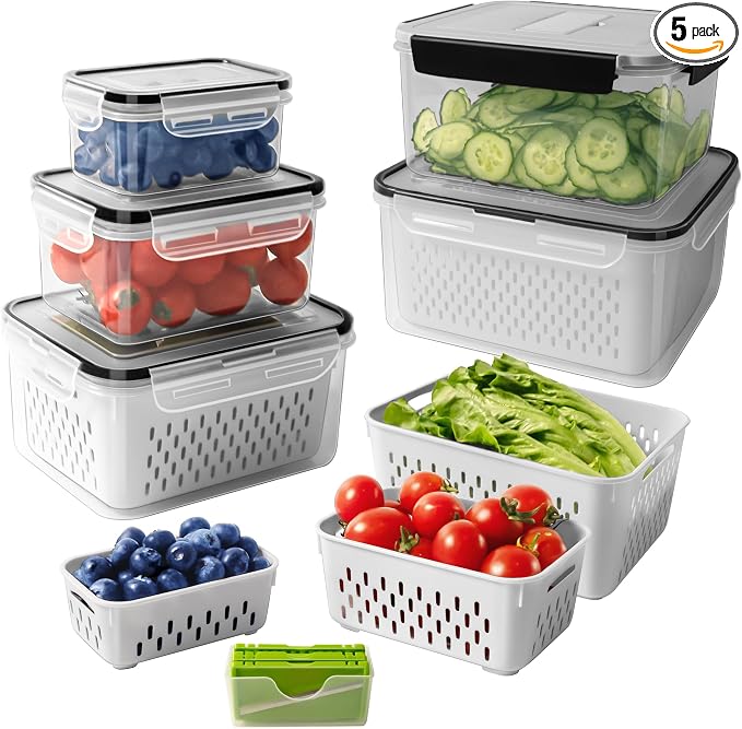 5 PCS Fruit storage Containers for Fridge by Freshmage