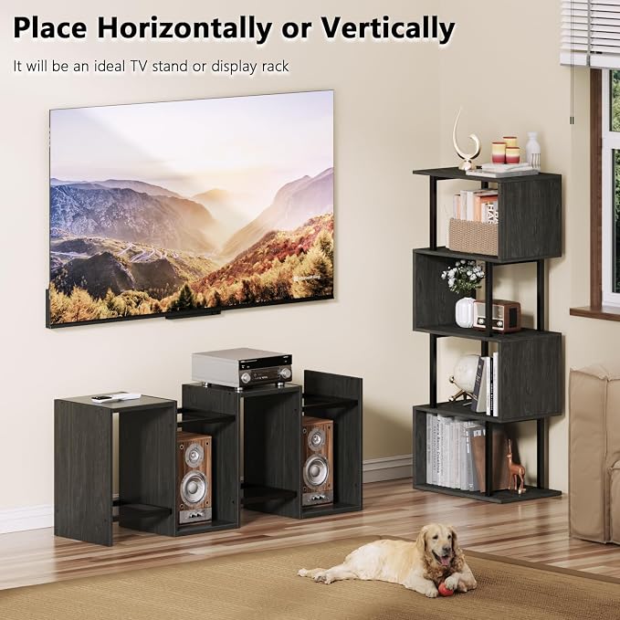 Furologee Geometric Bookshelf 5 Tier Bookcase, Industrial S-Shaped Display - Image 5
