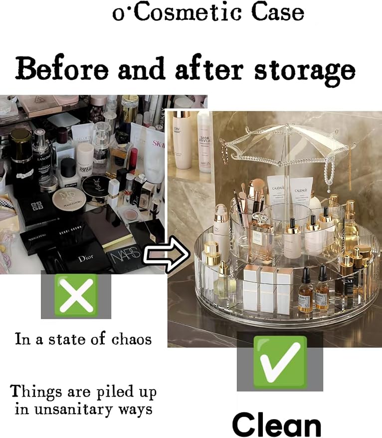 Clear Acrylic Rotating Cosmetic Organizer Umbrella Design, 360° Makeup Storage - Image 8