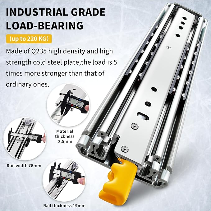 YENUO Locking Heavy Duty Drawer Slides Full Extension 12–60 Inch 340 LB | Side - Image 3