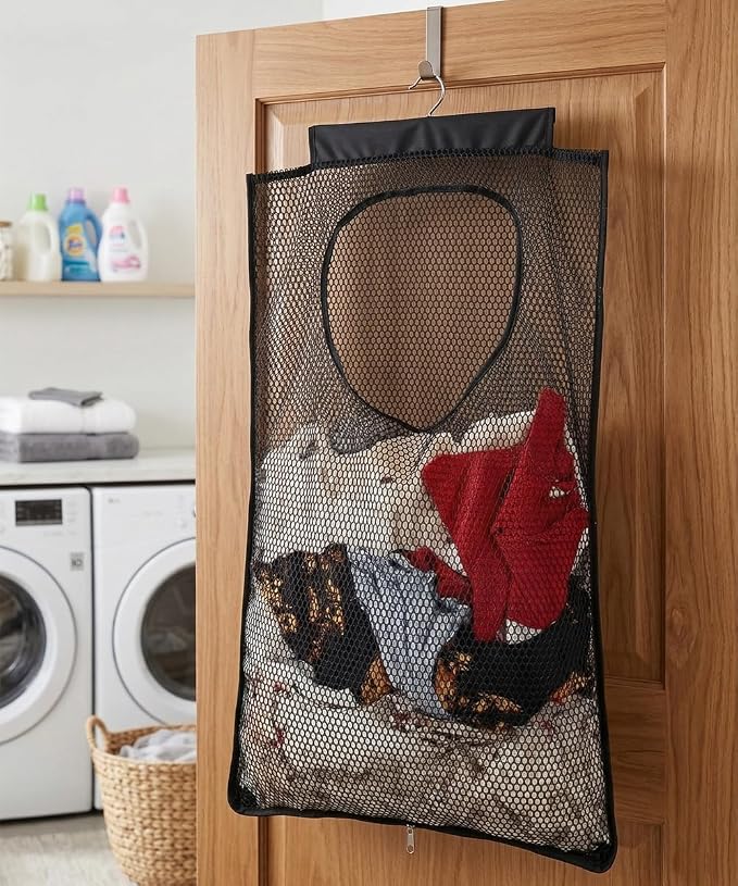ALYER Breathable Mesh Laundry Hamper, Foldable Hanging Closet Storage Basket - Image 5