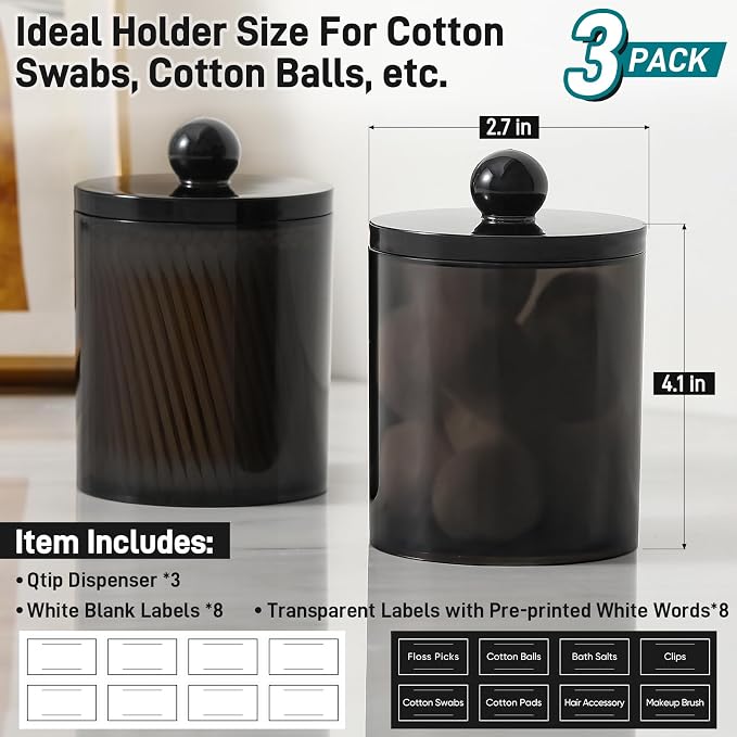 3 Pack Acrylic Qtip Holder Dispenser - Image 3
