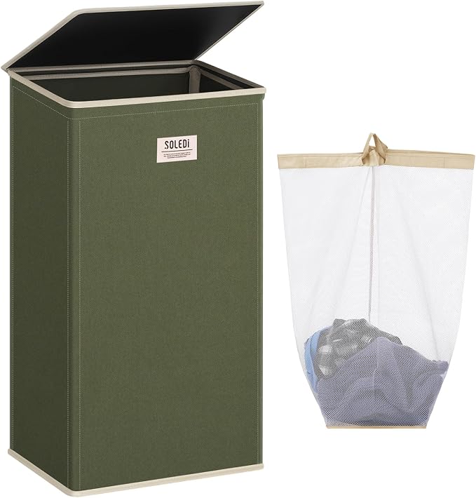 SOLEDI Laundry Hamper with Lid 100L Large & Tall Collapsible Laundry Basket by SOLEDI