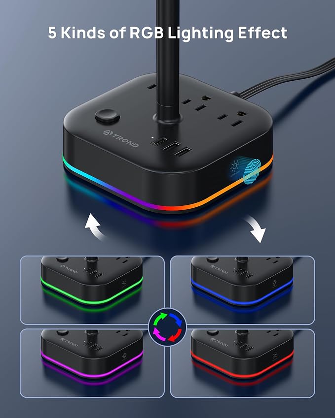 TROND Headphone Stand with USB C, Desk Gaming Headset Holder with 3 AC Outlets - Image 3