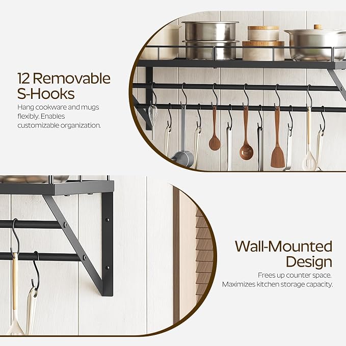 Pot Rack, 30 Inch Wall Mounted Pot Rack, Kitchen Pot and Pan Organizer - Image 3