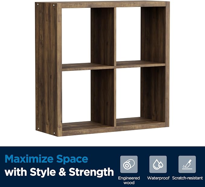 4 Cube Storage Organizer, 2x2 Cube Bookshelf, Cubby Storage Shelf, Wooden - Image 8