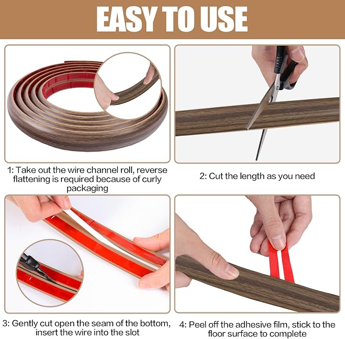 Floor Cord Cover Self Adhesive Cord Hider, 10FT Cable Management, Extension - Image 8