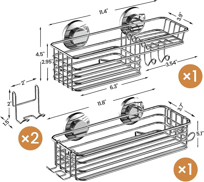 LEVERLOC Shower Caddy Suction Cup, 2 Pack Heavy Duty Bathroom Organizer - Image 2
