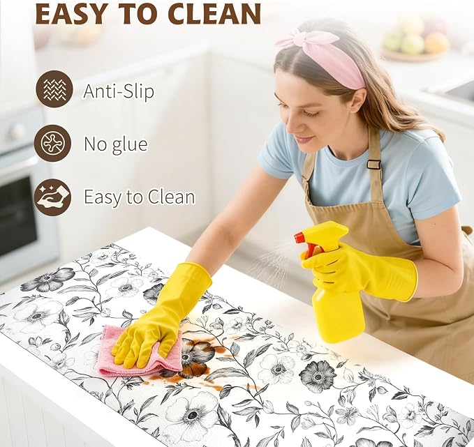 Drawer and Shelf Liner Black Flowers 23.6in x 30FT, Non Adhesive Anti-Slip - Image 5