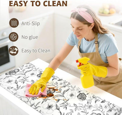 Drawer and Shelf Liner Black Flowers 17in x 30FT, Non Adhesive Anti-Slip Double - Image 5