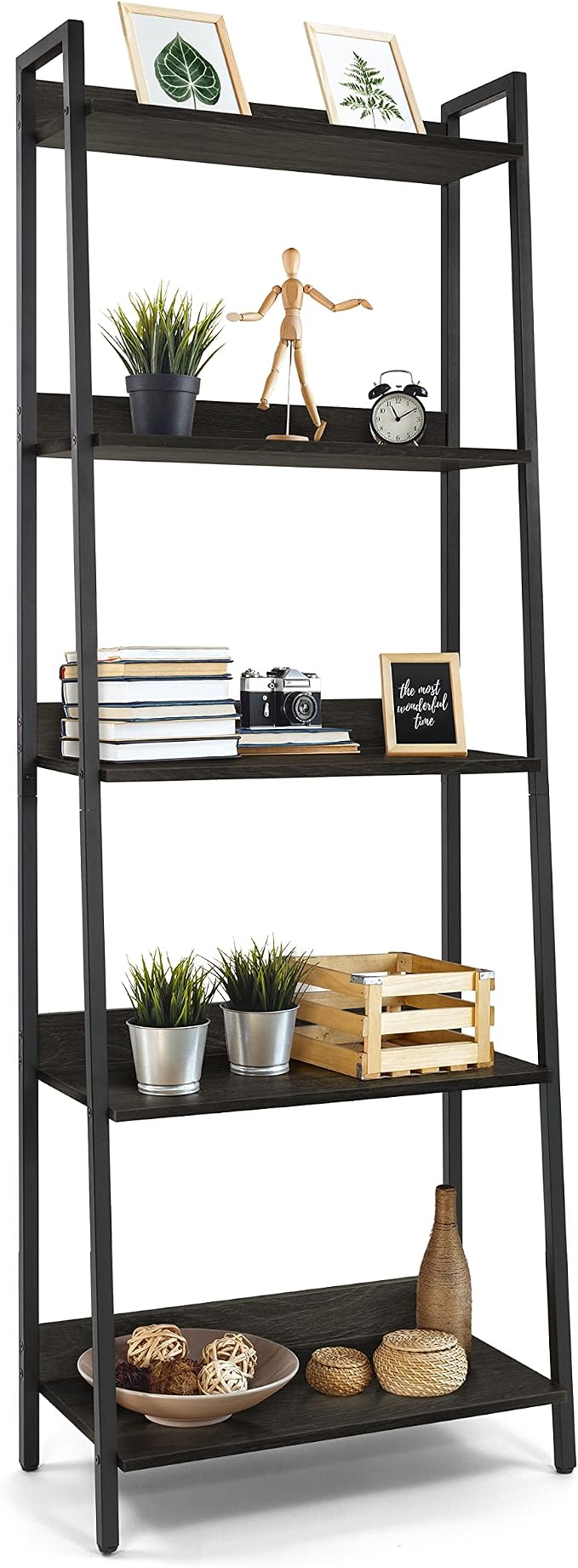 CAPHAUS 5 Tier Ladder Bookshelf, 24 Inch Width Free Standing Shelf, Bookcase by CAPHAUS