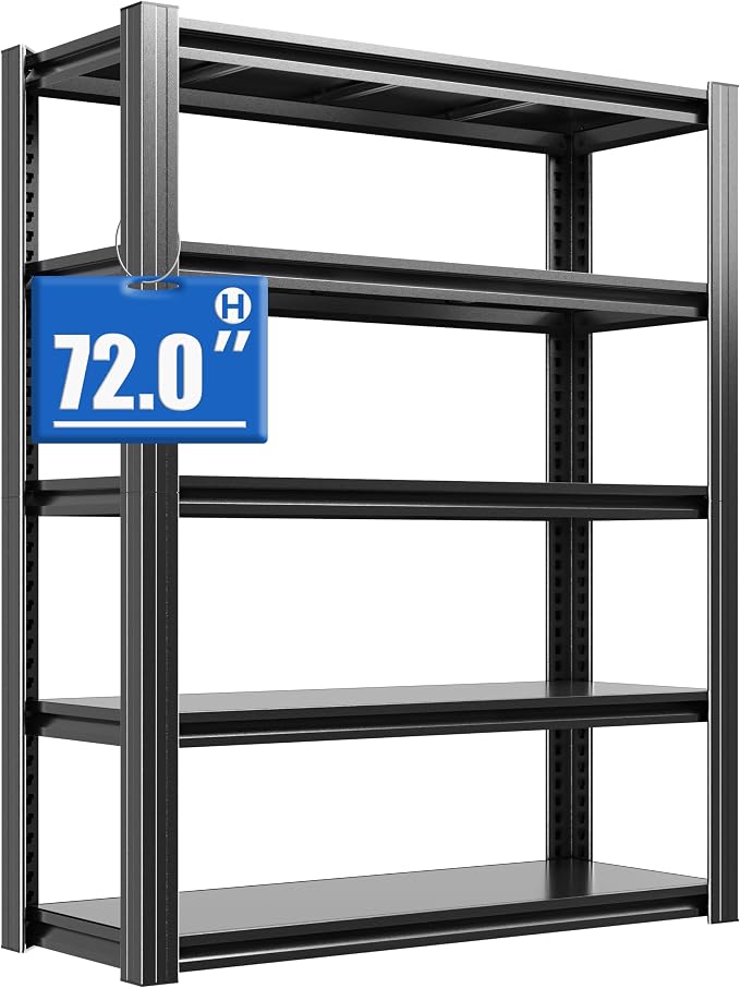 72" H Metal Storage Shelving, 2500LBS Heavy Duty Shelves Unit, Adjustable 5 by BIZOEIRON