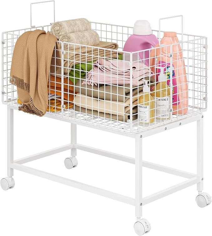 Large Rolling Laundry Basket Cart, Wire Laundry Hamper Cart by Eyteenokk
