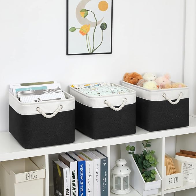 Bidtakay Black Storage Baskets for Shelves Collapsible Organizer Baskets for - Image 7