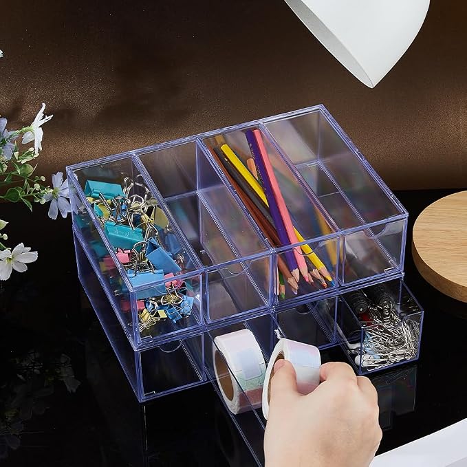 DICOSMETIC 2Pcs Small Acrylic Desk Organizer Drawers Stackable Desktop Storage - Image 2