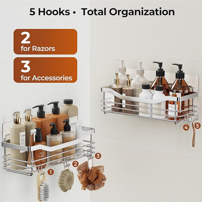 Orimade Shower Caddy Basket Shelf Storage Rack Pack of 2, No Drilling Wall - Image 6