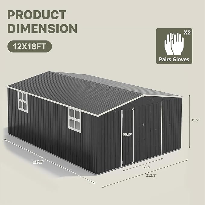 Polar Aurora 12x18 FT Outdoor Storage Shed | Garden Shed - Image 5