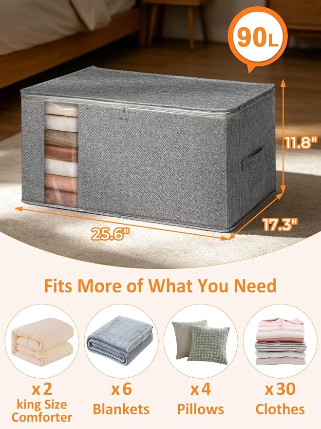 punemi King Size Comforter Storage Bag w/Sturdy Structure, 90L Extra Large - Image 5