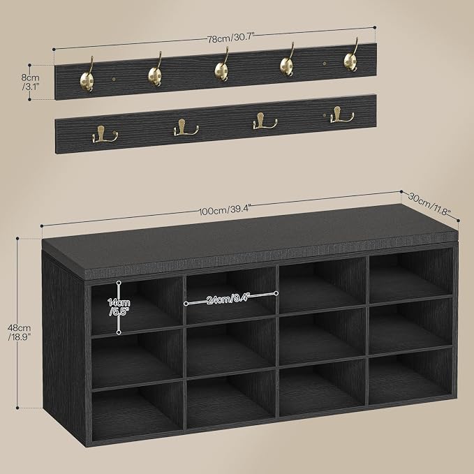 HOOBRO Shoe Storage Bench with Cushion, 39.4" L Entryway Bench with 12 Cubbies - Image 3