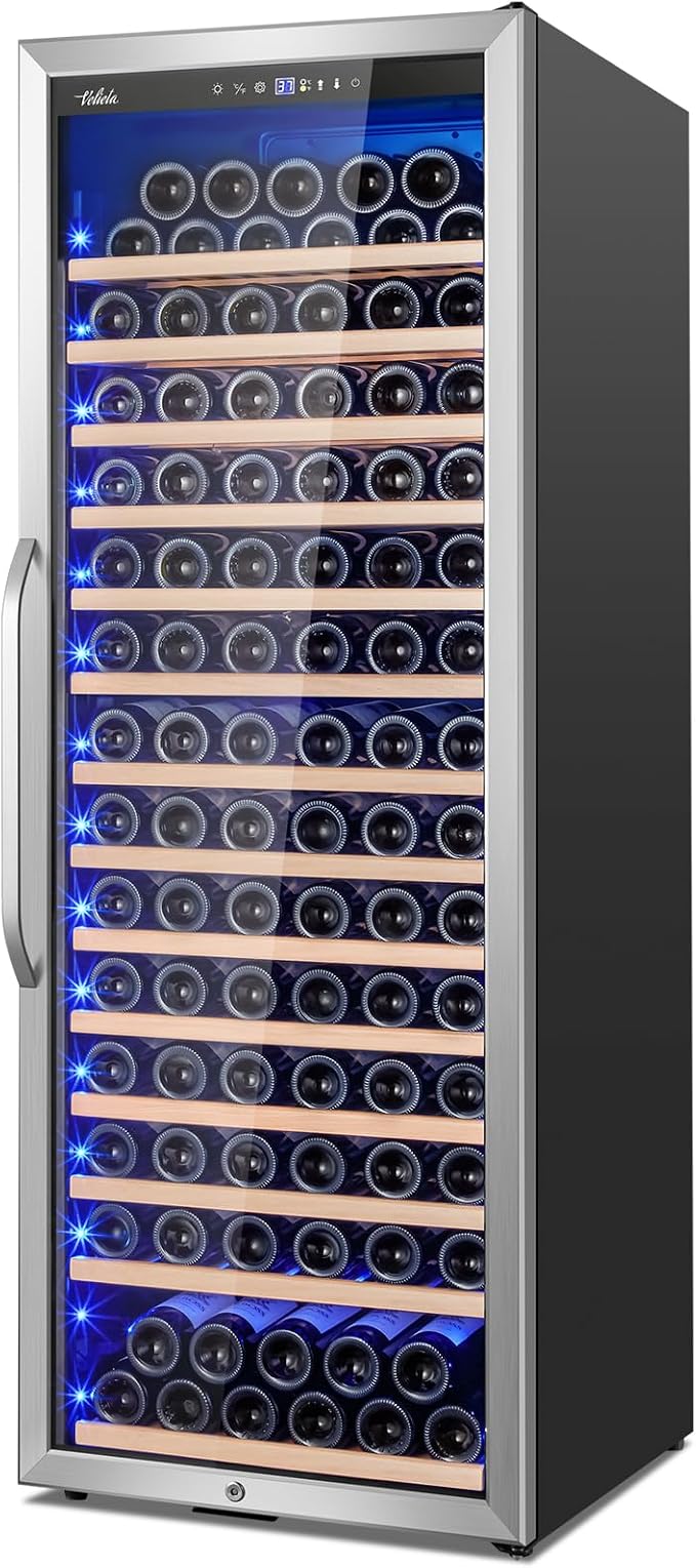 24 Inch Wine Cooler Refrigerator Freestanding, Large Tall Built-in 154-Bottles by Velivi