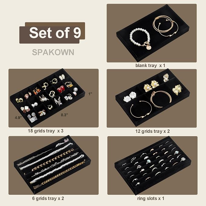 SPAKOWN Jewelry Drawer Organizer Inserts Set of 9, Jewelry Trays - Image 3