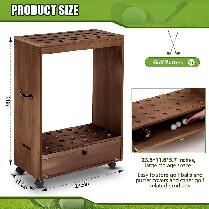 27 Hole Golf Club Stand Holder Wooden Golf Club Organizer Putter Display Rack - Image 2