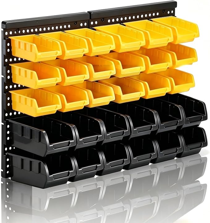 MULSAME Wall Mounted Storage Bins Parts Rack 4 Colors Bin Organizer Garage by MULSAME