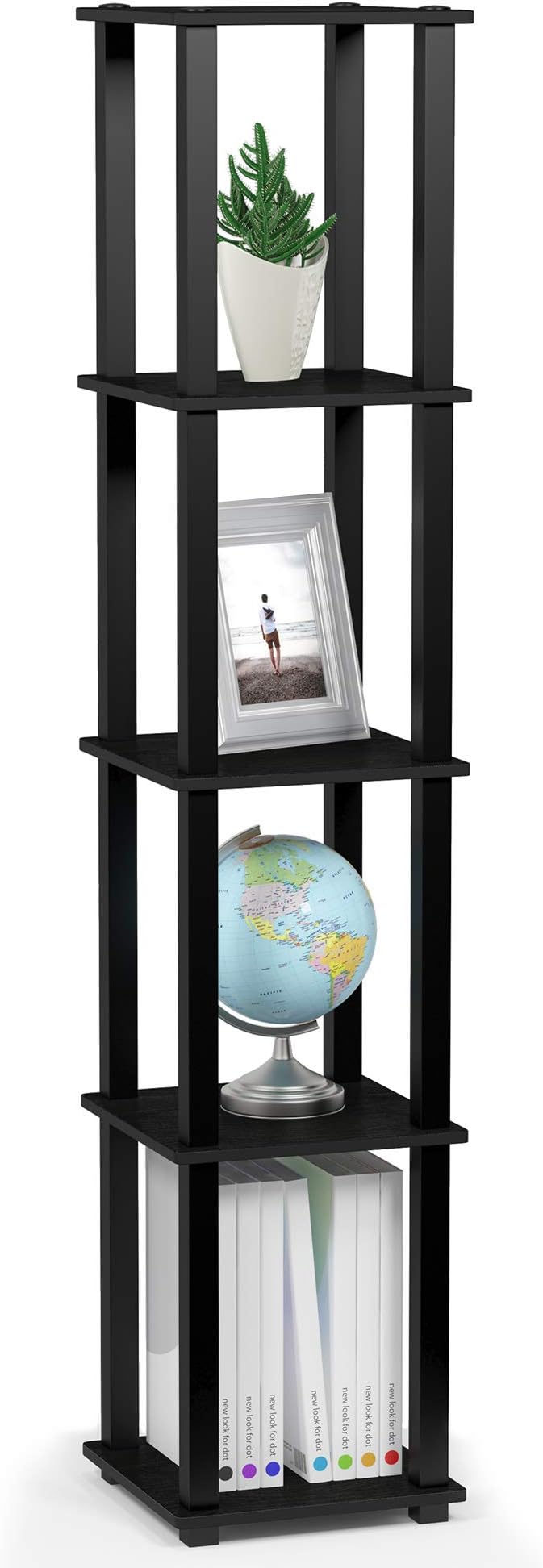 FURINNO Turn-S-Tube 5-Tier Corner Square Rack Display Shelf, Americano/Black by Furinno-FitsYourSpaceFitsYourBudget
