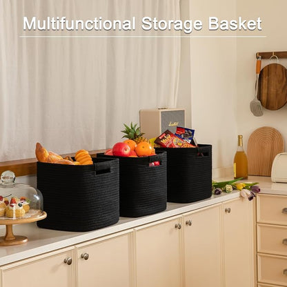 OIAHOMY Storage Cubes 11 Inch Storage Bins-3-Pack, Cotton Rope Woven Baskets - Image 6