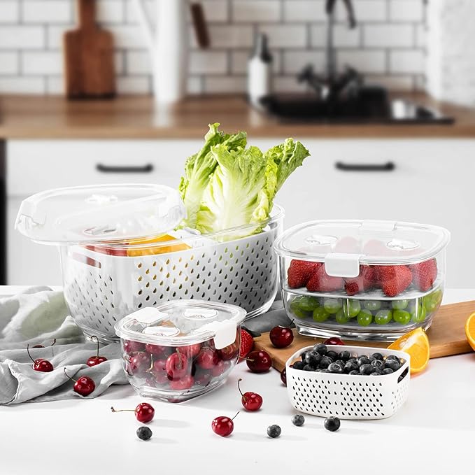 LUXEAR Fresh Produce Vegetable Fruit Storage Containers 3Piece Set, Partitioned - Image 7
