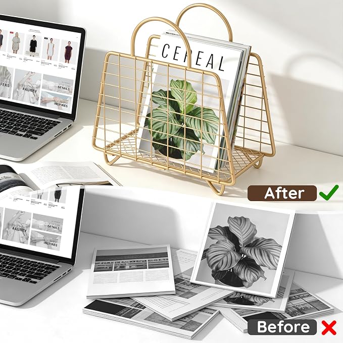 Gold Magazine Holder, Modern Magazine Rack Floor, Metal Wire Magazine Basket - Image 4