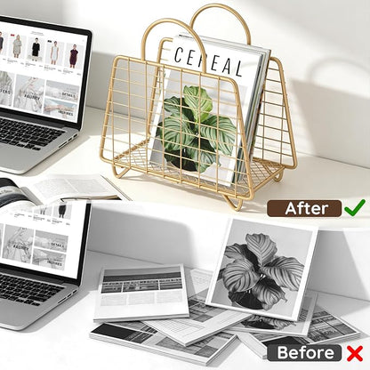Gold Magazine Holder, Modern Magazine Rack Floor, Metal Wire Magazine Basket - Image 4